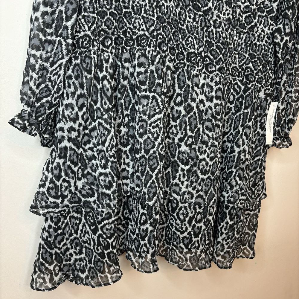 Babydoll Animal Print Dress Plus 20 Witch Flowy Black Gray Whimsigoth Ruffle Y2K - Picture 3 of 12